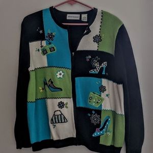 Alfred Dunner VTG Zip Black Modern Cardigan XL